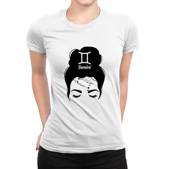 Messy Bun Zodiac Cool Funny Gemini Girl Birthday Women T-shirt - Seseable