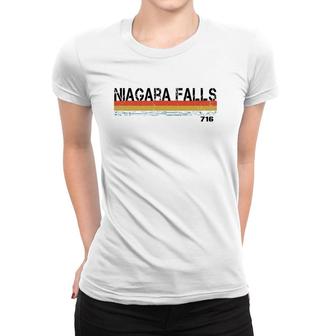 Niagara Falls Ny Area Code 716 Vintage Stripes Women T-shirt - Seseable