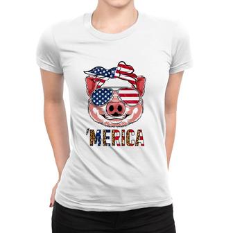Pig Merica 4Th Of July American Flag Leopard Funny Girls Kid Women T-shirt - Seseable