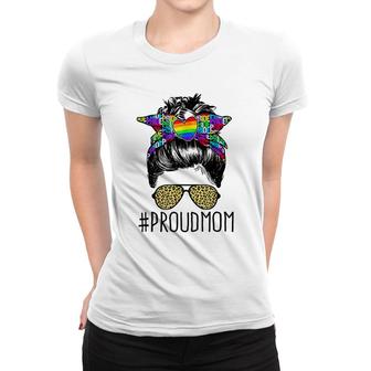 Proud Mom Free Mom Hugs Messy Bun Rainbow Lgbt Pride Women T-shirt - Thegiftio UK