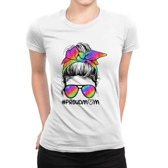 Proud Mom Messy Bun Tie Dye Lgbtq Support Lgbt Gay Pride Women T-shirt - Thegiftio UK