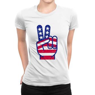 Retro Red White And Blue Peace Sign Vintage July Fourth Gift Women T-shirt - Seseable