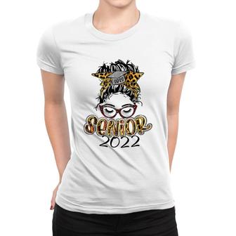 Senior 2022 Leopard Messy Bun Lady 2022 Graduation Gift Women T-shirt - Seseable