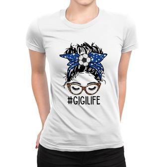 Soccer Gigi Life Leopard Messy Bun Funny Gigi Mothers Day Women T-shirt - Seseable