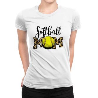 Softball Baseball Ball Mom Leopard Funny Mothers Day Womens Women T-shirt - Seseable