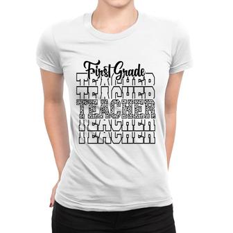 Teacher First Grade Leopard First Grade Teacher Back To School Women T-shirt - Seseable