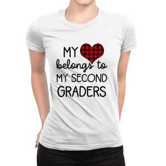 Womens Cute Sweet Valentines Day Gift Idea For 2Nd Grade Teacher V-Neck Women T-shirt - Seseable