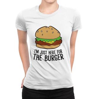 Womens Funny Hamburger Fast Food Im Just Here For The Burger V-Neck Women T-shirt | Mazezy
