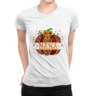 Womens Nana Pumpkin Leopard Print Sunflower Grandma For Halloween Women T-shirt - Seseable