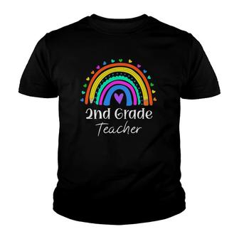 2Nd Grade Teacher Rainbow Heart Second Grade Back To School Youth T-shirt - Seseable