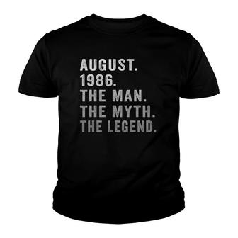35 Years Old Birthday Gifts The Man Myth Legend August 1986 Ver2 Youth T-shirt - Seseable