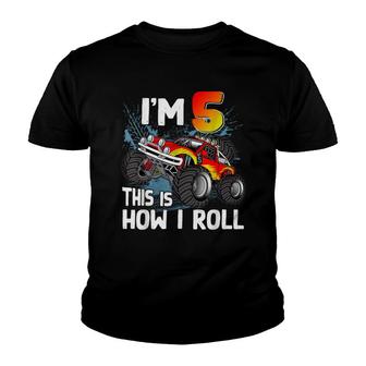 5 Year Old Monster Truck 5Th Birthday Boy Monster Truck Car Youth T-shirt - Seseable