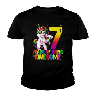 7 Years Old Birthday Unicorn Flossing 7Th Birthday Unicorn Youth T-shirt | Mazezy CA
