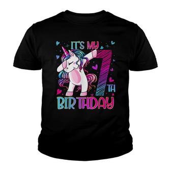 7 Years Old Unicorn Dabbing 7Th Birthday Girl Unicorn Party Youth T-shirt - Seseable