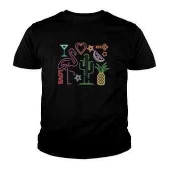 80S Flamingo Pineapple Cactus Wine Watermelon Youth T-shirt - Thegiftio UK