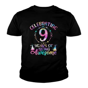 9 Years Of Being Awesome 9 Years Old 9Th Birthday Tie Dye Youth T-shirt | Mazezy