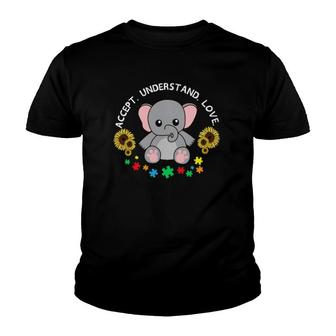 Accept Understand Love Elephant Cool Autism Awareness Gift Youth T-shirt - Thegiftio UK