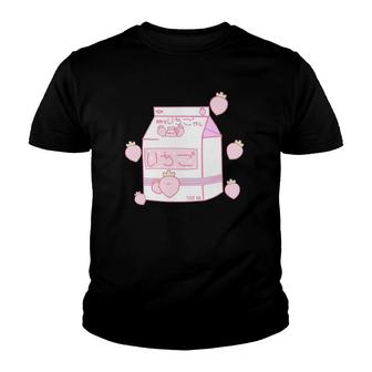 Aesthetic Pink Otaku Anime Japanese Strawberry Milk Carton Youth T-shirt - Seseable
