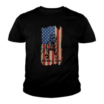 American Flag Pitbull Dad Cool Dog Daddy Patriot 4Th July Raglan Baseball Tee Youth T-shirt - Seseable