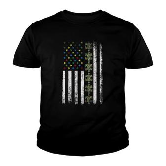 American Flag Puzzle Piece Autism Awareness Youth T-shirt - Thegiftio UK