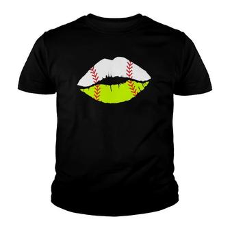 As Tees Softball Baseball Lover Lips Kiss Mom Of Both Youth T-shirt - Thegiftio UK