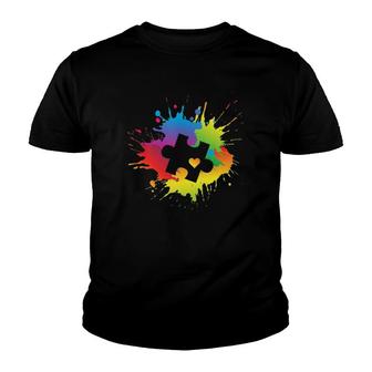 Autism Awareness Puzzle Piece Colorful Rainbow Splatter Youth T-shirt - Thegiftio UK
