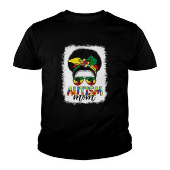 Autism Mom Life Messy Bun Juneteenth Black Women Mothers Day Youth T-shirt - Thegiftio UK