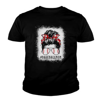 Baseball Mom Messy Bun Proud Mama Baseball Scarf Sunshades Youth T-shirt - Thegiftio UK