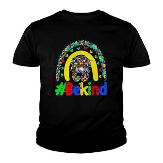 Be Kind Messy Bun Hair Autism Awareness Boho Rainbow Youth T-shirt - Thegiftio UK