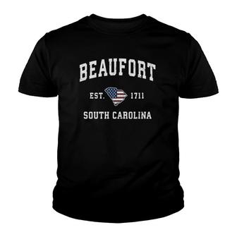 Beaufort South Carolina Sc Vintage American Flag Design Youth T-shirt | Mazezy