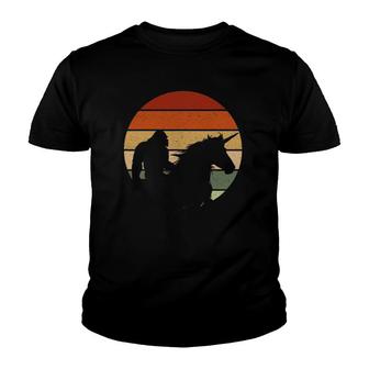 Bigfoot Riding A Unicorn Funny Sasquatch Retro Vintage 70S Youth T-shirt - Thegiftio UK
