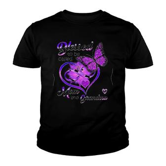 Blessed To Be Called Mom And Grandma Purple Infinity Heart And Butterfly Version Youth T-shirt - Seseable