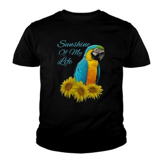 Blue & Gold Macaw Parrot Sunshine Sunflower Youth T-shirt | Mazezy