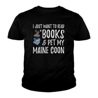 Books And Maine Coon Funny Cat Mom Or Cat Dad Gift Youth T-shirt - Thegiftio UK