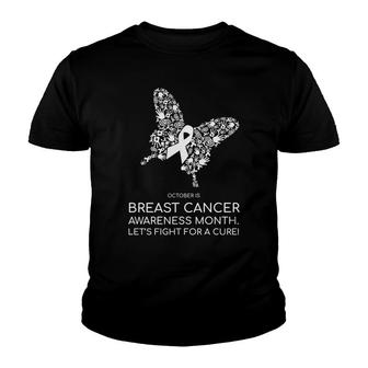 Breast Cancer Awareness October White Butterfly Youth T-shirt - Monsterry