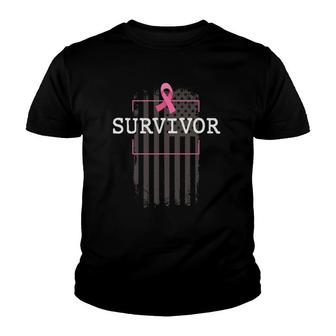 Breast Cancer Survivor With American Flag V2 Youth T-shirt - Thegiftio UK