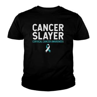 Cancer Slayer Cervical Cancer Awareness Teal Ribbon Survivor V2 Youth T-shirt - Thegiftio UK