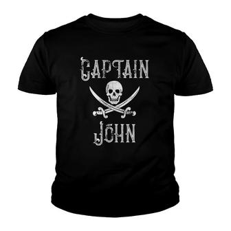 Captain John Vintage Personalized First Name Pirate Gift Youth T-shirt - Seseable