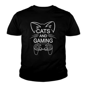 Cats And Gaming Funny Cat Lover Gaming Gift Gamer Youth T-shirt - Thegiftio UK