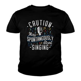 Caution May Spontaneously Start Singing Karaoke Singer Youth T-shirt - Thegiftio UK