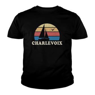 Charlevoix Mi Vintage Sailboat 70S Throwback Sunset Youth T-shirt - Thegiftio UK