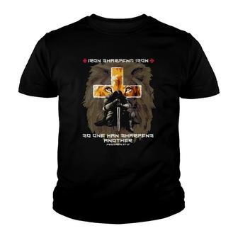 Christian Bible Verse Sayings Lion Cross Iron Sharpens Iron Youth T-shirt - Seseable