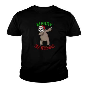 Christmas Sloth Merry Slothmas Dabbing Sloth Santa Youth T-shirt - Monsterry