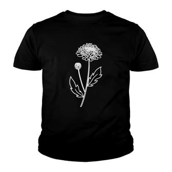 Chrysanthemum November Birth Flower Art Floral Minimalist Youth T-shirt - Thegiftio UK