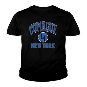 Copiague New York Li Ny Varsity Style Blue Print Youth T-shirt - Thegiftio UK