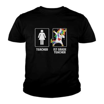 Cute 1St Grade Teacher Unicorn Dabbing Funny Dab Funny Youth T-shirt - Seseable