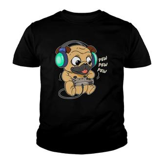 Cute Gaming Pug Pew Video Game Computer Player Youth T-shirt - Thegiftio UK
