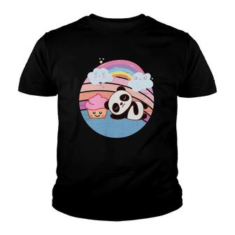 Cute Panda And Strawberry Cupcake A Rainbow Kawaii Anime Youth T-shirt - Thegiftio UK