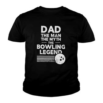 Dad The Man Myth Bowling Legend Retro Vintage Bowling Ball Stripes Fathers Day Bowlers Youth T-shirt - Seseable