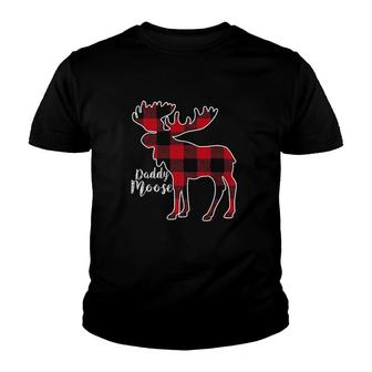 Daddy Moose Red Plaid Buffalo Matching Family Pajama Youth T-shirt - Monsterry